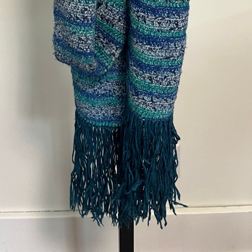 Hand-crocheted scarf in dreamy blues